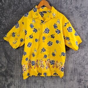 Street Culture Mens Yellow Floral‎ Hawaiian Camp Shirt Short Sleeve Medium